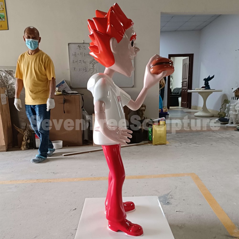 Factory Customization Fiberglass Burger Boy Sculpture For Sale - Image 4