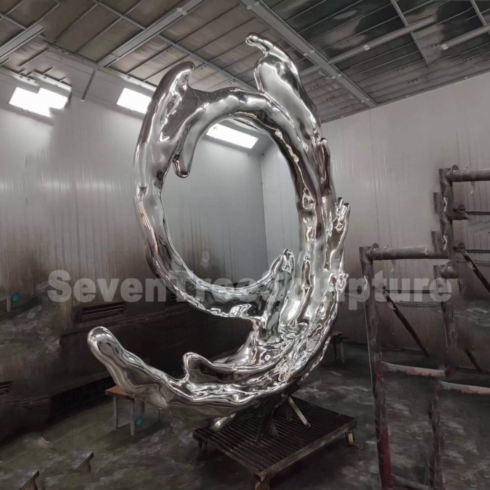 Factory Wholesale Mirror Polished Stainless Steel Wave Sculpture