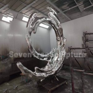 Factory Wholesale Mirror Polished Stainless Steel Wave Sculpture