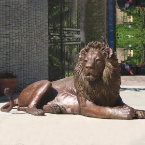 Hand Carved Antique Bronze Lion Statue For Sale