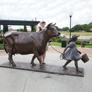 Bronze Girl With Cow Sculpture For Sale