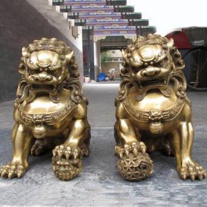 Large Bronze Foo Dogs Sculpture For Sale
