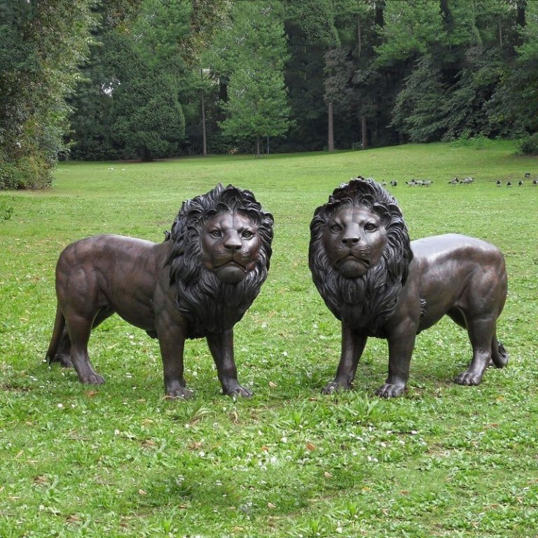 Hand Carved Bronze Large Outdoor Lion Statues SevenTreeSculpture