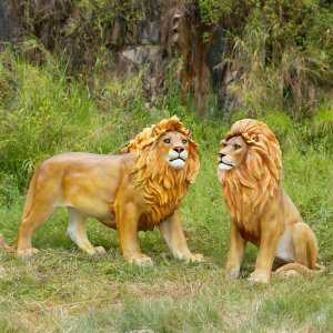 Hand Carved Fiberglass Garden Lion Sculpture