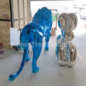 Supplier Blue Geometry Fiberglass Lion Statue