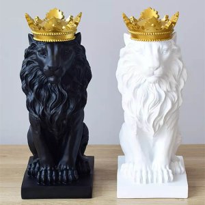Fiberglass Black And Gold Lion Statue For Sale