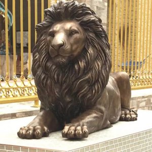Antique Casting Bronze Lying Down Lion Statue
