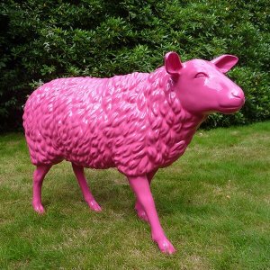 Fiberglass Pink Sheep Garden Ornament Sculpture