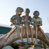 Children'S Sculpture Bronze 3 Kids On A Log Statue For Sale - Image 2