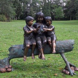 Bronze Children Sculpture 3 Tribe Girls For Sale