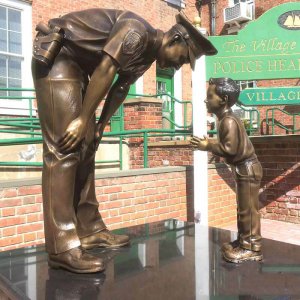 Bronze Military Police Officers Sculpture With Child Memorial Statue For Sale