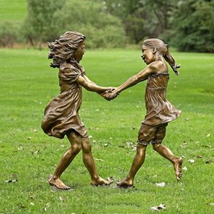 Childhood Friendship Bronze Garden Statue Of Two Girl