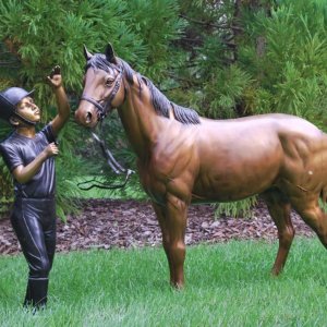 Girl And Horse Bronze Statues Called Nancy Kissing Her Horse For Sale