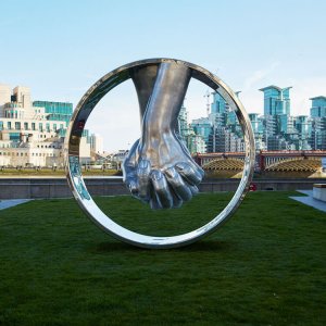 Lorenzo Quinn Love Sculpture Stainless Steel Clasped Hands Ring For Sale
