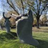 Bronze Big Hand Holding Slingshot Metal Sculpture For Sale - Image 3