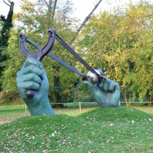 Lorenzo Quinn Large Slingshot Sculpture For Sale