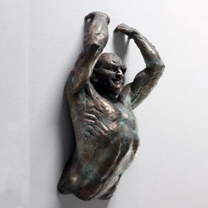 Bronze 3d Climbing Man Wall Sculpture For Sale