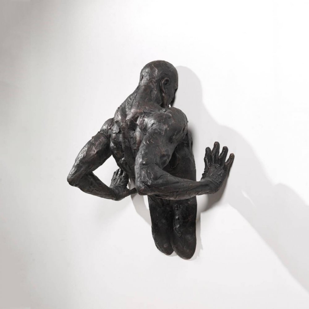 Bronze 3d Climbing Man Wall Sculpture For Sale - Image 3