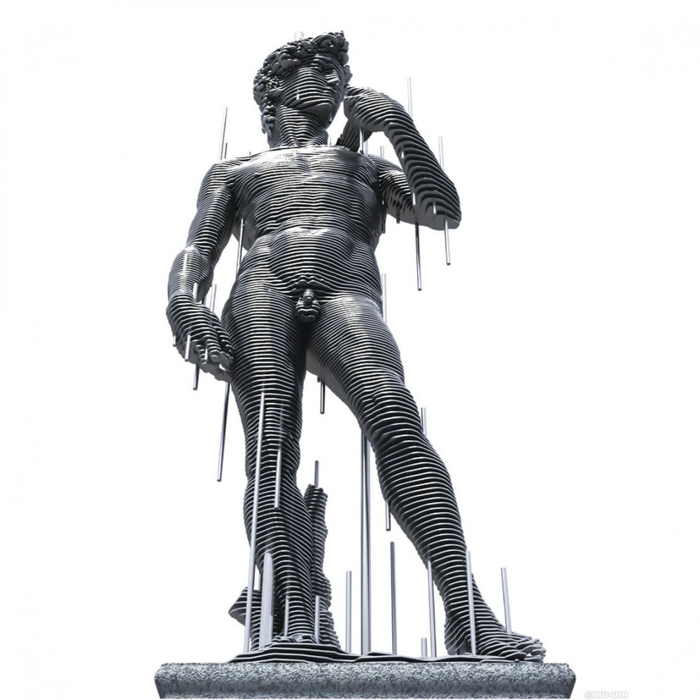 Metal Sliced Stainless Steel David Sculpture For Sale