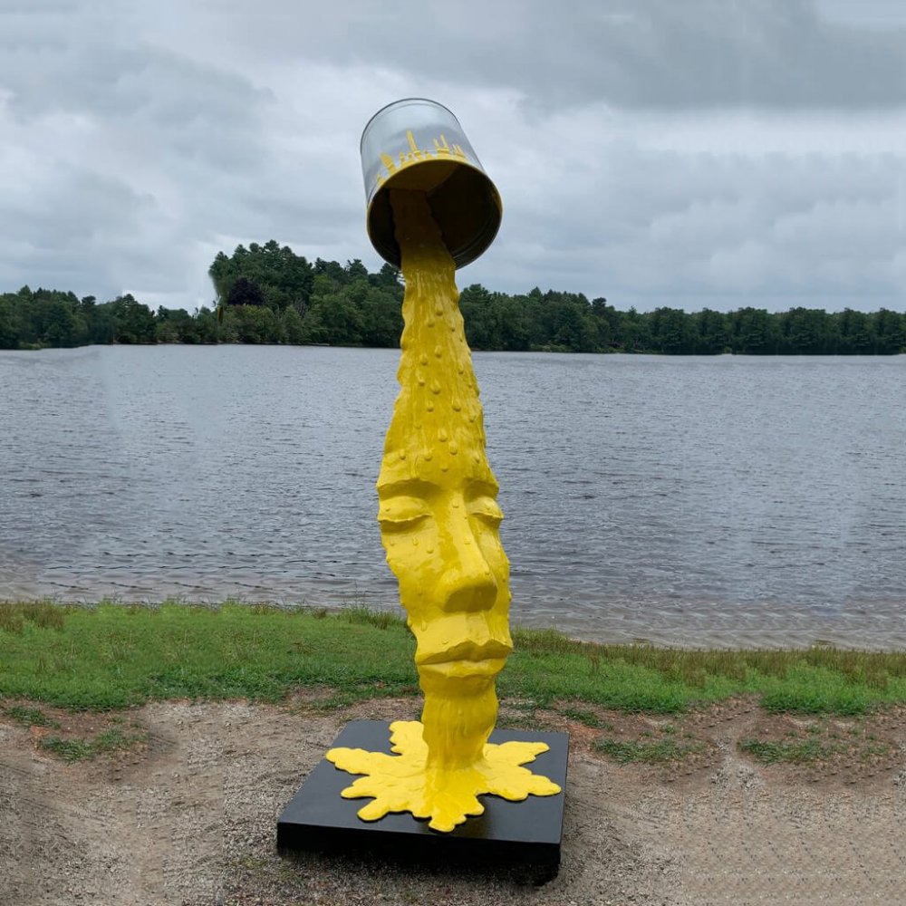 Fiberglass Liquid Sunshine Yellow Face Sculpture For Sale