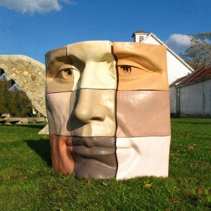 Fiberglass Cubed Face Sculpture For Sale