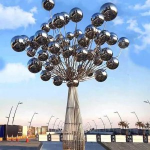 Mirror Stainless Steel Ball Tree Sculpture Joy Tree For Sale