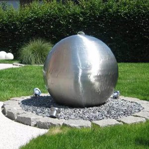 Polished Stainless Steel Ball Fountain Sculpture For Sale