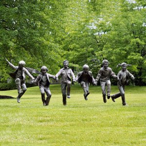 Puddle Jumpers Bronze Statues A Group Of Life Size Children For Sale