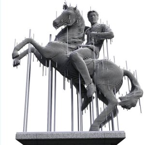 Sliced Stainless Steel Rider Sculpture For Sale