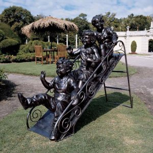 Sliding Into Summer Sculpture Bronze Statue Of Children Playing Slide For Sale
