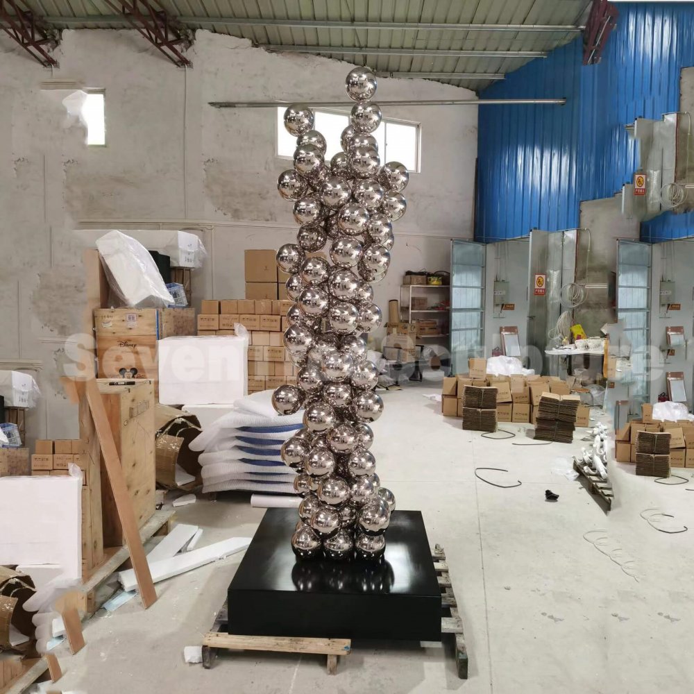 Mirror Stainless Steel Rolling Ball Sculpture For Sale