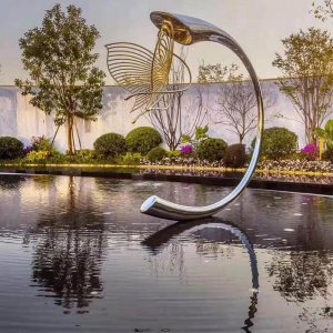 Stainless Steel Metal Water Feature Sculpture For Sale