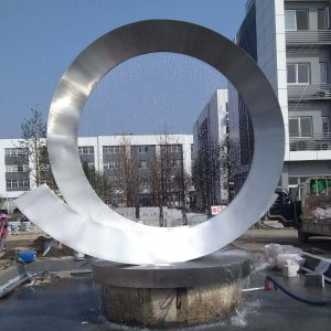 Stainless Steel Circle Shape Garden Waterfall Fountain Sculpture For Sale