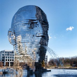 Giant Stainless Steel Rotating Face Sculpture Fountain For Sale