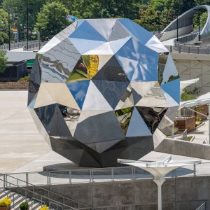 Mirror Stainless Steel Ball Statue Telstar For Sale