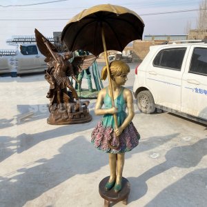 Bronze Umbrella Girl Fountain Sculpture For Sale