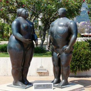 Bronze Botero Adam And Eve Sculpture For Sale