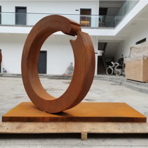 Large Corten Steel Sculpture Ring For Sale