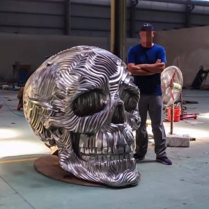 Large Stainless Steel Skull Statue For Sale