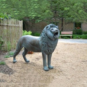 Hand Carved Bronze Roaring Lion Statue