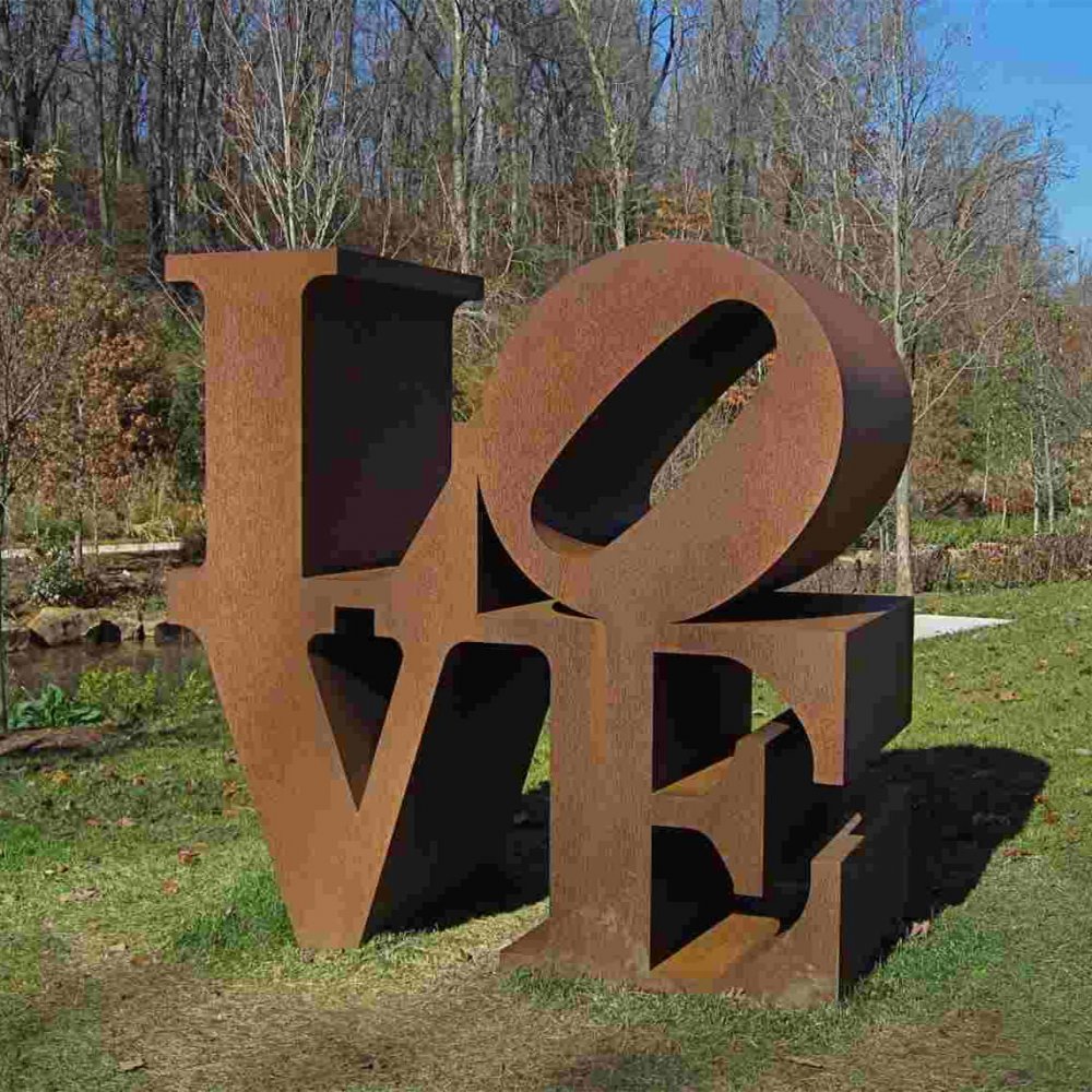 Outdoor Weathering Steel Sculpture Love For Sale