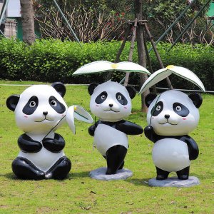 Fiberglass Panda Garden Ornament Statue For Garden