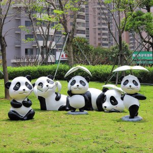 Outdoor Fiberglass Panda Lawn Ornament Statue For Sale
