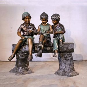 Bronze Kid Reading Book Statue For Sale
