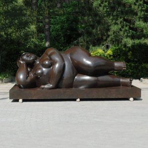 Bronze Botero Reclining Fat Lady Sculpture For Sale
