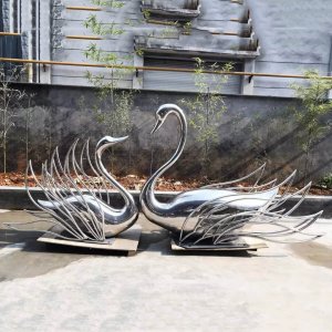 Stainless Steel Love Swans Sculpture For Sale