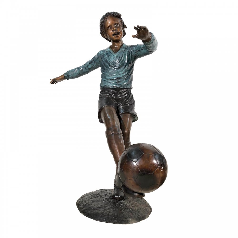 Bronze Child Playing Soccer Statue For Sale - Image 3
