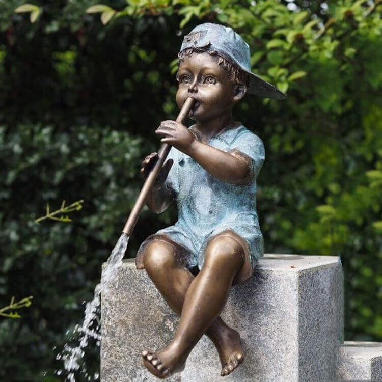 Statue Bronze enfant flûte petit mouton - Expert Bassin