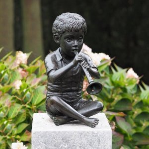 Bronze Fountain Child Playing Flute Sculpture For Sale