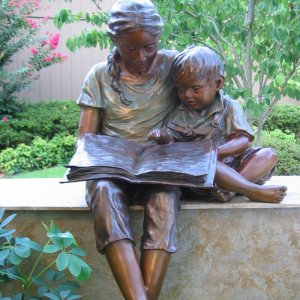 Bronze Girl And Boy Rreading Garden Statues For Sale